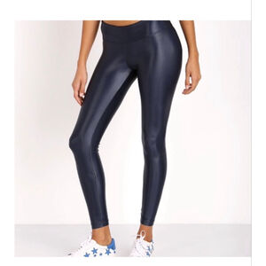 Koral Lustrous Regular Rise Legging in Midnight Blue Metallic Liquid- Size Small